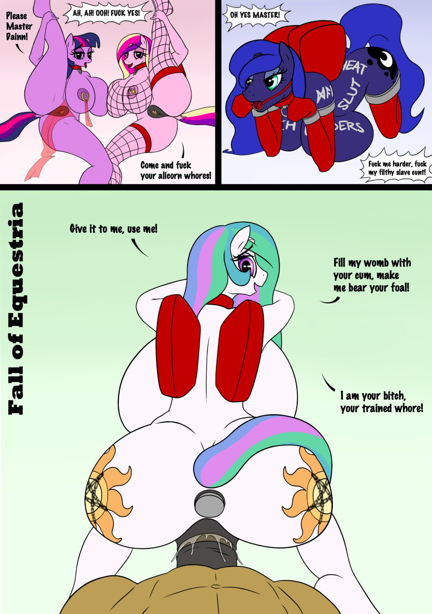 1boy 4girls absurd_res anthro bimbo bimbofied breasts equid equine fall_of_equestria female fishnet friendship_is_magic hi_res horse mammal multiple_slaves my_little_pony nude ponkpank princess_cadance_(mlp) princess_celestia_(mlp) princess_luna_(mlp) slave slave_collar slave_outfit slavegirl slut_collar slutwr1ter submissive twilight_sparkle_(mlp) unseen_male_face