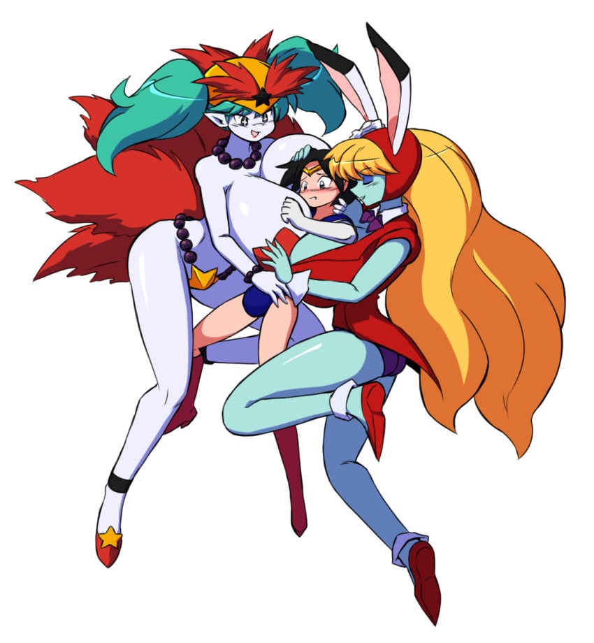 1boy 2girls 78_(tky8) between_breasts big_breasts bishoujo_senshi_sailor_moon blonde_hair blue_skin boner breast_press breast_squeeze breast_squish breasts bunny_ears bunny_girl bunnysuit cleavage clothed clothing crossdressing crossplay curvy daimon dead_moon death_busters exotic_colors female femboy femboy_on_female girly heels hetero huge_breasts humanoid large_breasts larger_female lemure long_hair male/female monster_girl monster_of_the_day otoko_no_ko pasties paulgq peropero_(sailor_moon) procyon procyon_(78) size_difference smaller_male source_request straight trap trapped twintails u-chouten villainess white_skin wide_hips