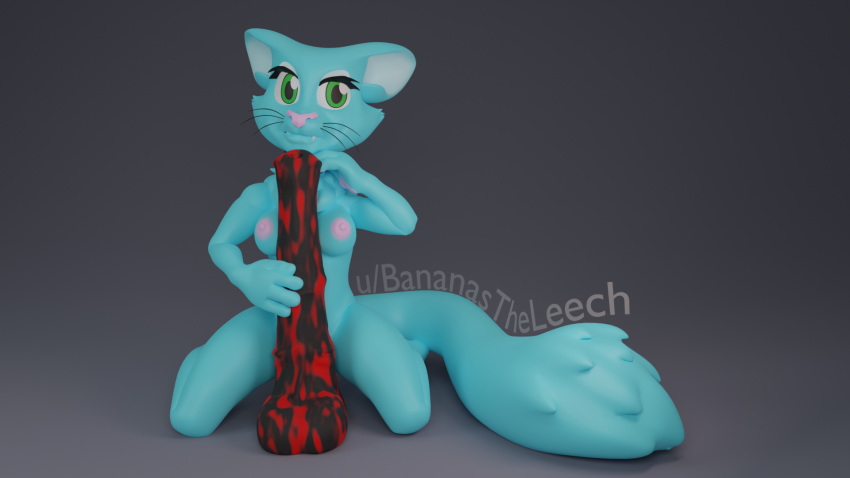 16:9 3d animal_genitalia animal_penis anthro blue_body blue_fur breasts collar digital_media_(artwork) dildo equine_penis felid feline female fur green_eyes hi_res horsecock kraft_trio mammal penis presenting sex_toy solo