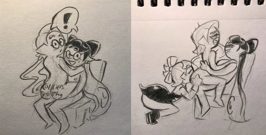 1boy 2girls ass ass_focus body_writing callie_(splatoon) caught caught_in_the_act comic eating_ass femboy femdom feminine_male fully_clothed gentle_femdom inkling inkling_boy joining_in levi_(oh_gosh_levi) marie_(splatoon) naked oh_gosh_levi rimjob rimming sitting_on_lap splatoon squid_sisters threesome