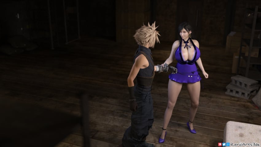 3d ass big_ass big_breasts cleavage cloud_strife dark_hair final_fantasy final_fantasy_vii renilarts3dx smooth_skin tifa_lockhart