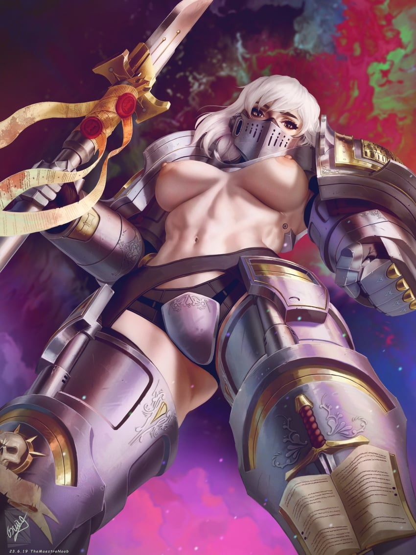 1girls adeptus_astartes areolae armor breasts breasts_apart color curvy erect_nipples fanart female female_only female_space_marine genderbend genderswap genderswap_(mtf) green_hair grey_knight imperium_of_man inquisition_(warhammer_40k) large_breasts nipples no_bra purity_seal rule_63 sci-fi science_fiction scifi solo solo_female space_marine text themaestronoob topless viewed_from_below warhammer_(franchise) warhammer_40k yellow_eyes