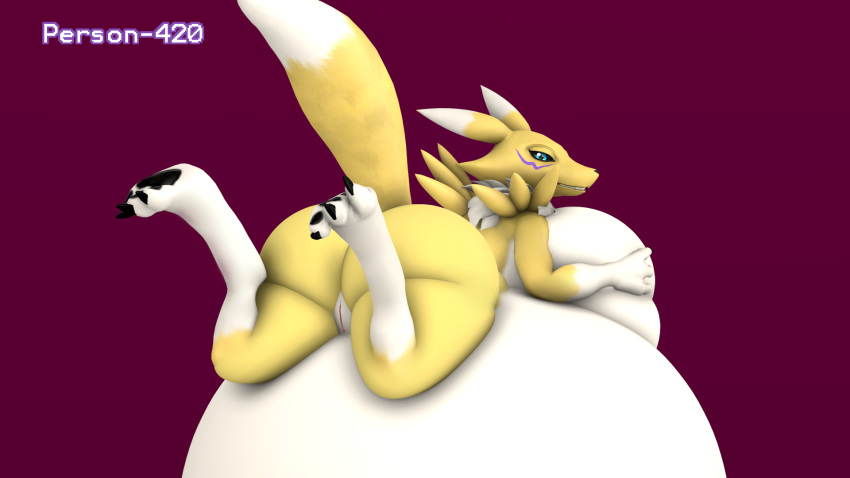 16:9 3d anthro ass belly big_belly big_breasts big_butt breasts digimon digimon_(species) furry grope hi_res hyper hyper_belly person-420 pussy renamon source_filmmaker spread_legs spreading