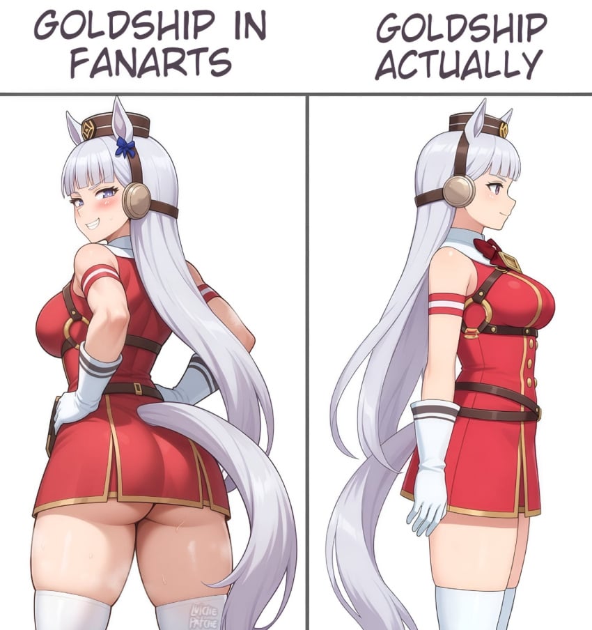 ai_generated artist_request ass ass_focus ass_peek back_view backside bangs big_breasts booty butt canon_vs_fanon comparing curves curvy curvy_female cute cute_face female female_focus female_only gold_ship_(umamusume) hands_on_hips horse horse_ears horse_girl horse_tail hourglass_figure joke_art long_hair meme meme_template purple_eyes sexy sexy_body side_view sideboob silver_hair solo solo_female solo_focus template thick_ass thick_thighs umamusume umamusume_pretty_derby