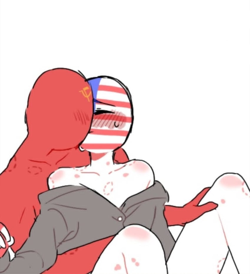 2boys bite_mark blush closed_eyes countryhumans gay kissing male male_only partially_clothed sitting_on_lap soviet_union_(countryhumans) srstars united_states_of_america_(countryhumans)