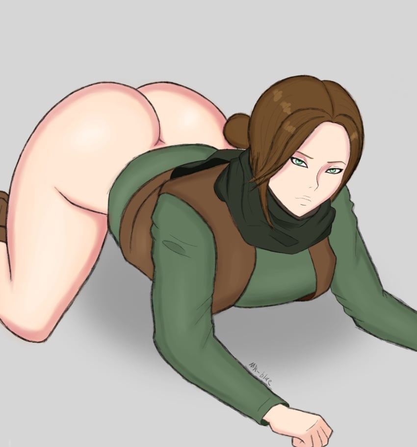 1girls 2d ass ass_up big_ass big_butt brown_hair clothing female jyn_erso looking_at_viewer mr-blue rogue_one:_a_star_wars_story solo star_wars