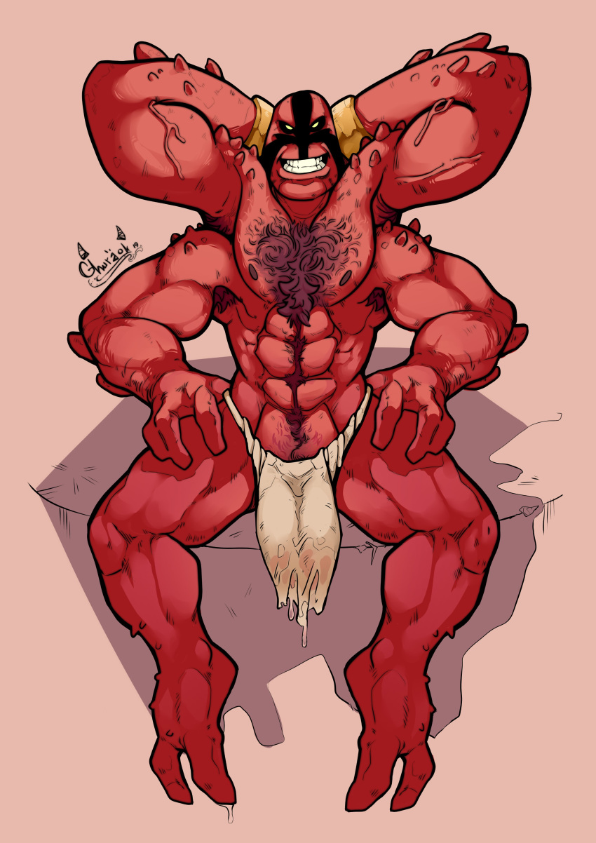 abs alien bara beard ben_10 bench bulge diphallia diphallism flaccid fourarms ghuraok loincloth male male_only multi_arm multi_limb multi_penis muscles muscular muscular_male penis solo tetramand