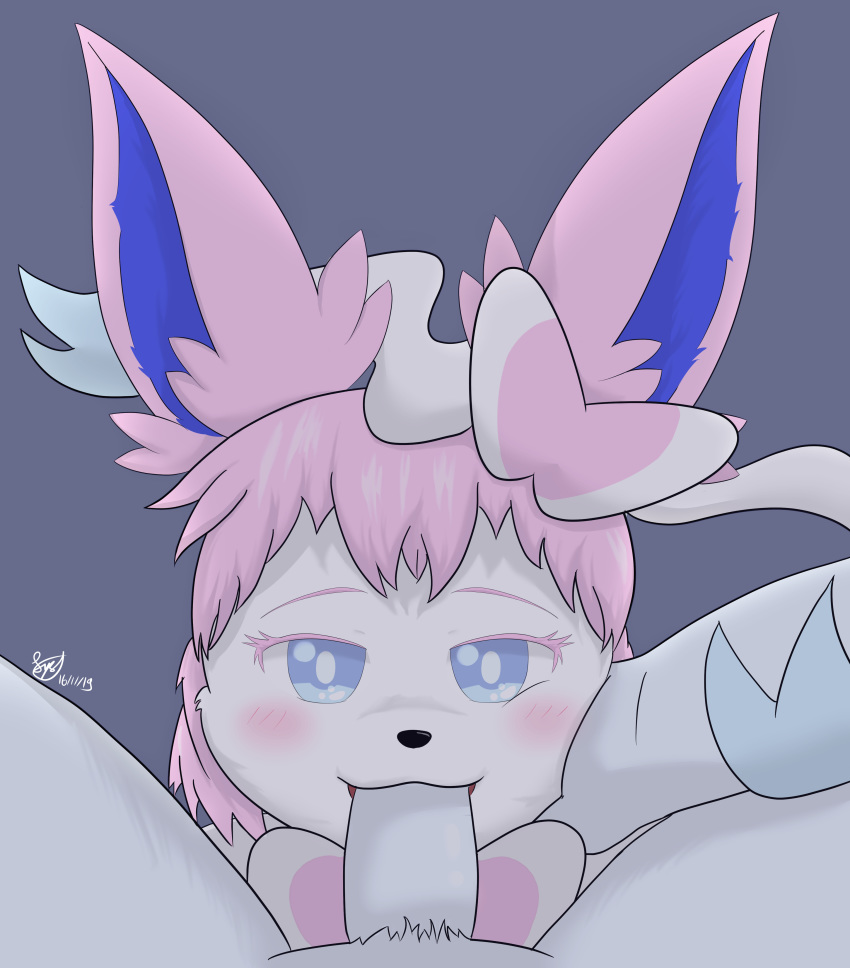 1boy 2019 absurd_res ambiguous_gender anthro blue_eyes blush bow canine dated duo eeveelution eye_contact eyelashes fellatio first_person_view fur furry girly half-closed_eyes hi_res interspecies looking_at_viewer male nintendo oral oral_penetration original_character penetration penis pink_body pink_fur pokémon_(species) pokemon pokemon_(species) pokemon_xy pov ribbons solo_focus spread_legs spreading sylveon syst text video_games watermark white_body white_fur