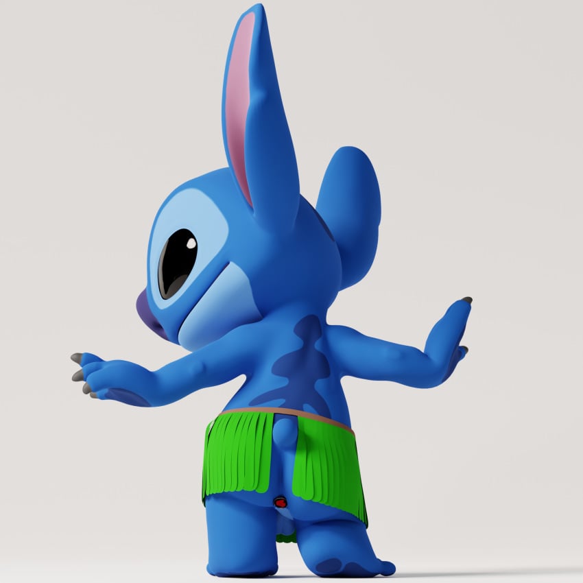 1:1 2019 3d 4_fingers alien ass back_markings backsack balls black_claws black_eyes blue_nose blue_pawpads buttplug claws clothed clothing dancing digital_media_(artwork) disney experiment_(lilo_and_stitch) fingers grass_skirt grey_background head_markings hi_res lilo_and_stitch looking_back male_only markings no-name-no-problem notched_ear occipital_markings pawpads sex_toy simple_background small_tail stitch toes topless