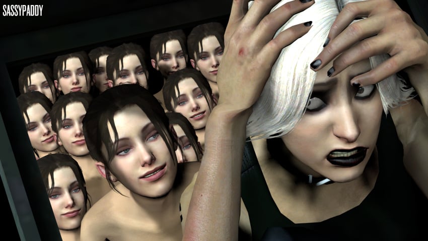 2girls 3d black_lips blonde_hair clones clothed_female_nude_female collar garry's_mod goth left_4_dead multiple_girls sassypaddy tagme zoey_(left_4_dead)