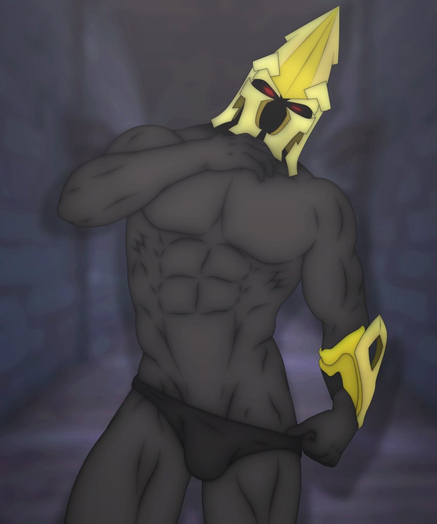 1boy 2019 benonnsfw bulge dark_skin epic_games fortnite helmet knight looking_at_viewer male male_only red_eyes solo tagme ultima_knight_(fortnite) underwear