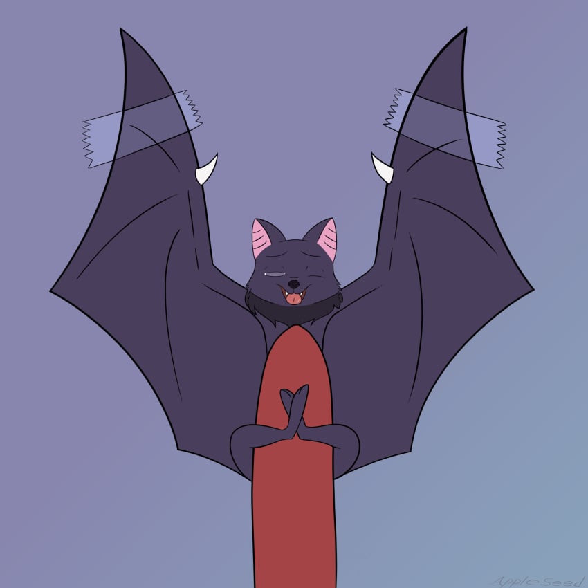 1:1 2019 animated appleseed_(artist) bat_wings bodily_fluids chiropteran deke_(ittybittykittytittys) digital_media_(artwork) erection facial_tuft feral feral_only frame_by_frame hi_res licking male mammal membrane_(anatomy) membranous_wings nude penis pteropodid saliva simple_background solo_focus tape tape_bondage tongue tongue_out wings