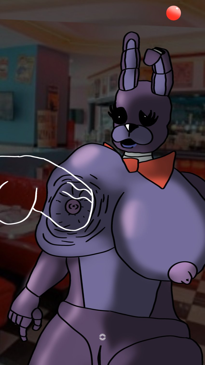 1boy 1girls big_breasts big_penis black_eyes bonnie_(fnaf) bowtie breasts bunny bunny_ears bunny_girl cross-eyed eyelashes female five_nights_at_freddy's furry male maskedfreak nipples penis purple_nipples purple_skin robot unknown_male white_pupils