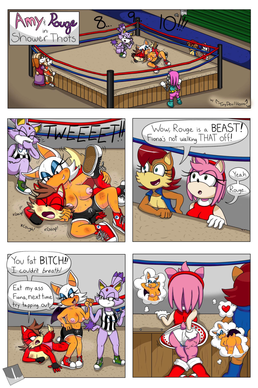 6+girls 7girls absurd_res amy_rose archie_comics asphyxiation ass big_ass big_breasts blaze_the_cat bodily_fluids bottomless breasts bruised choking clothed clothing comic cream_the_rabbit dialogue domination duo english_text female female/female fight fighting_ring fiona_fox forced hi_res huge_ass julie-su lying multiple_girls nipples panties presenting presenting_hindquarters pussy rouge_the_bat sally_acorn sonic_(series) sonic_the_hedgehog_(archie) sonic_the_hedgehog_(comics) sonic_the_hedgehog_(series) speech_bubble sport sportswear struggling sweat text thick_thighs tinydevilhorns topless vanilla_the_rabbit wide_hips yuri