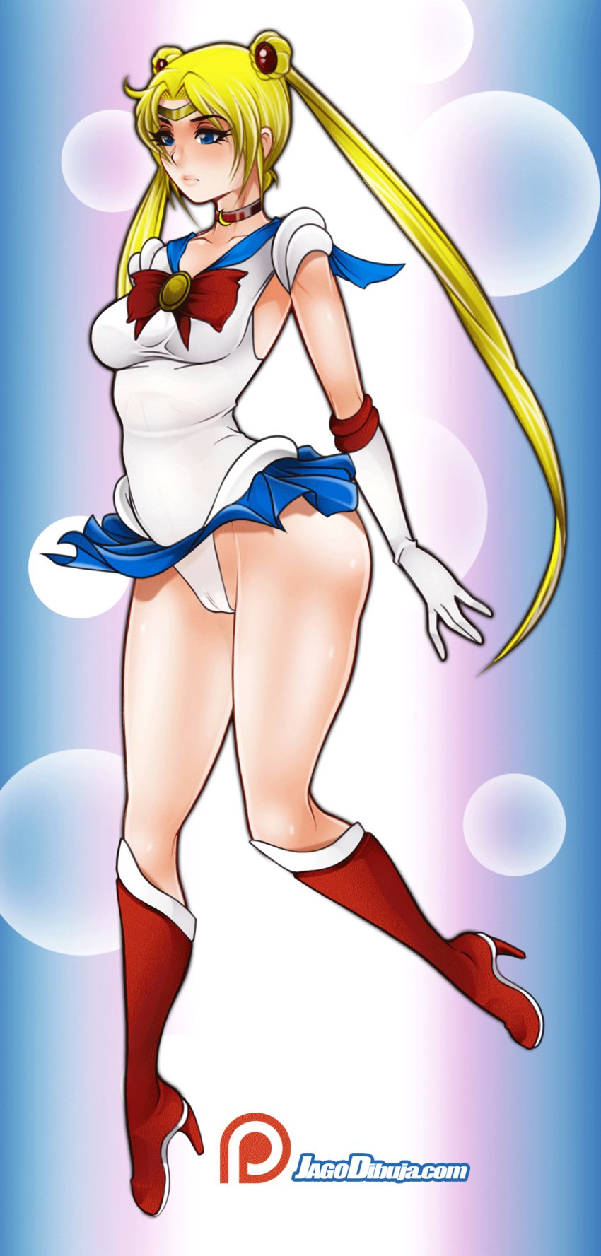 animated bishoujo_senshi_sailor_moon blonde_hair cameltoe clothing female female_only high_heel_boots jago_dibuja sailor_moon skirt small_breasts solo tagme usagi_tsukino