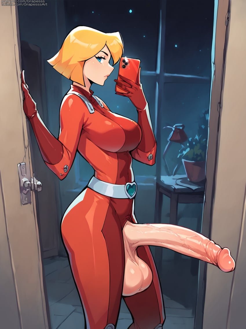 ai_generated big_penis clover_(totally_spies) futa_only futanari grapesss light-skinned_futanari solo totally_spies