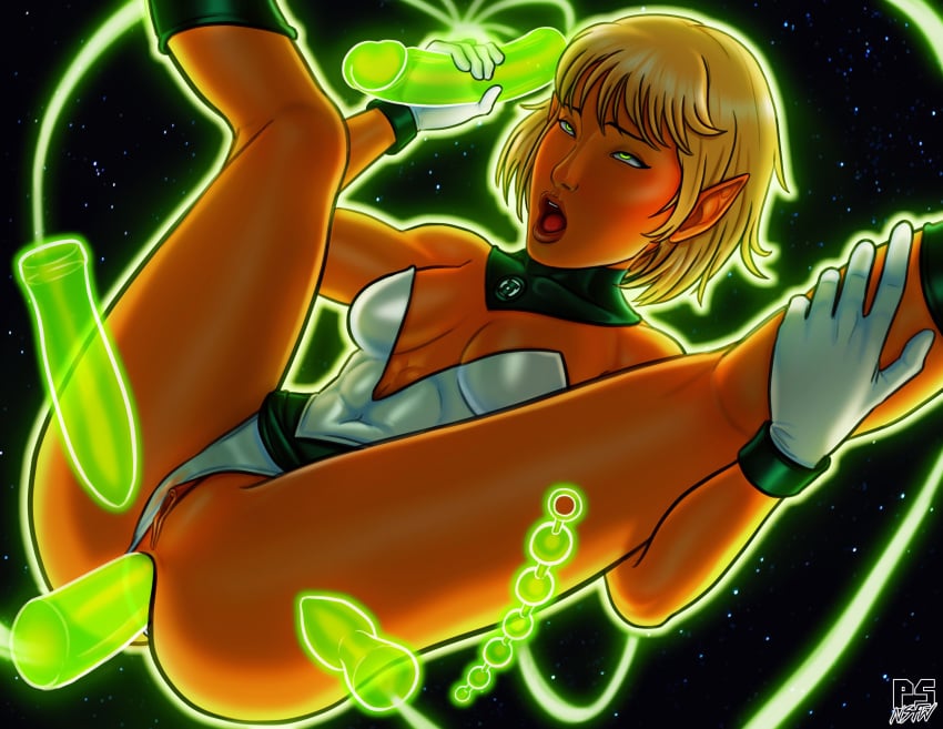 1girls alien alien_girl anal anal_beads anal_masturbation arisia_rrab artist_name blonde_hair clothing dc dc_comics dildo female female_only green_eyes green_lantern_(series) green_lantern_corps hair hard_light masturbation open_mouth panties_aside penetration power_ring pumpkinsinclair pussy ring sex_toy solo watermark