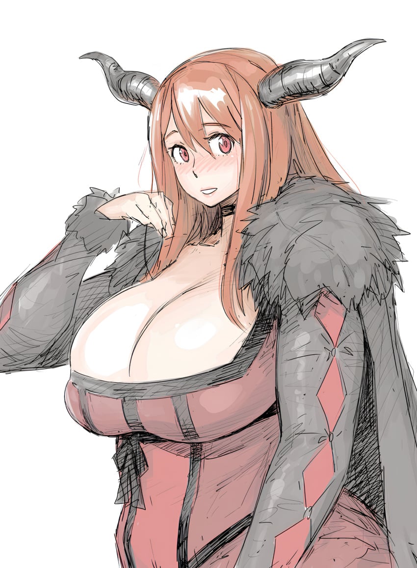 1girls ? archenemy_and_hero bangs black_cape black_choker black_fur black_horn black_horns blush bobobo breasts breasts_bigger_than_head brown_hair cape choker chubby cleavage collarbone demon_girl demon_horns dress female female_only from_side fur fur-trimmed_dress fur-trimmed_sleeves fur_trim gigantic_breasts hair_between_eyes hand_up horn horns huge_breasts humanoid humanoid_only lips long_bangs long_hair long_sleeves looking_at_viewer low_horns maou maoyuu_maou_yuusha parted_lips plump png red_dress red_eyes resized side_view sidelocks sketch skindentation smile solo solo_female teeth thick_arms third-party_edit upper_body upscaled white_background