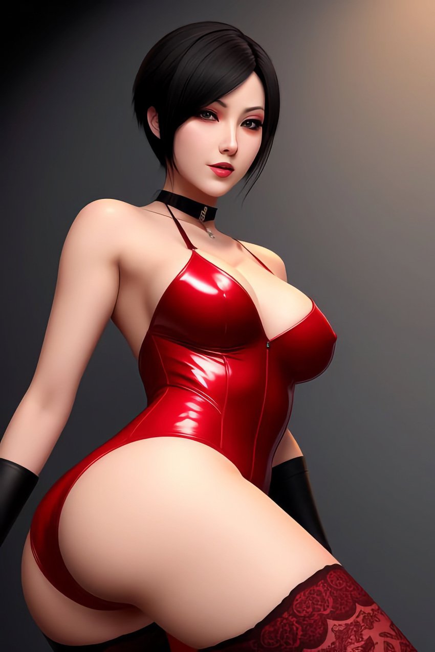 3d ada_wong ai_generated asian asian_female ass ass_focus big_breasts black_hair butt_focus choker dark_hair dominant_female domination femdom femdom_pov latex latex_bodysuit latex_suit legs looking_at_viewer low-angle_view nipples_visible_through_clothing pov_eye_contact red_latex red_lipstick red_stockings resident_evil resident_evil_2 resident_evil_2_remake resident_evil_4 resident_evil_4_remake self_upload stockings