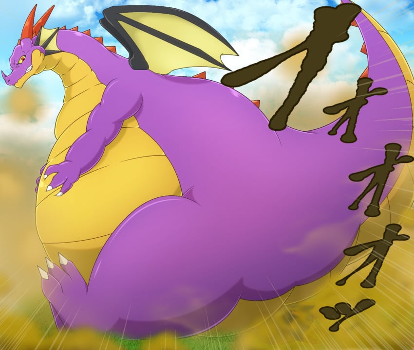 anthro belly claws dragon fard fart fart_cloud gassy hi_res horn huge_fart male mythological_creature mythological_scalie mythology nude obese overweight scalie smelly solo tail thick_tail thick_thighs wings