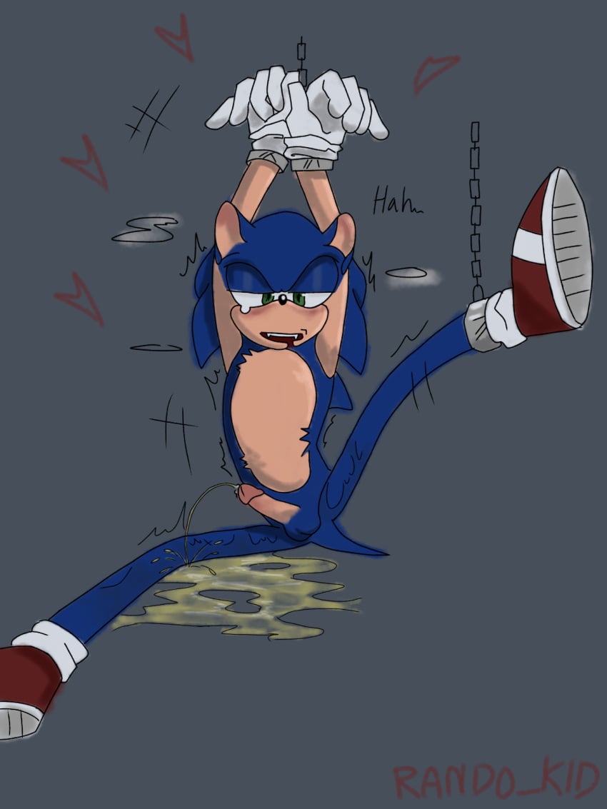 1boy bondage bound bound_wrists chained chains drool drooling hands_above_head male peeing piss piss_play pissing pissing_on_floor shoes_on sitting_pee sonic_(series) sonic_the_hedgehog sonic_the_hedgehog_(series) tears ties_up urinating urinating_male urination urine urine_pool watersports