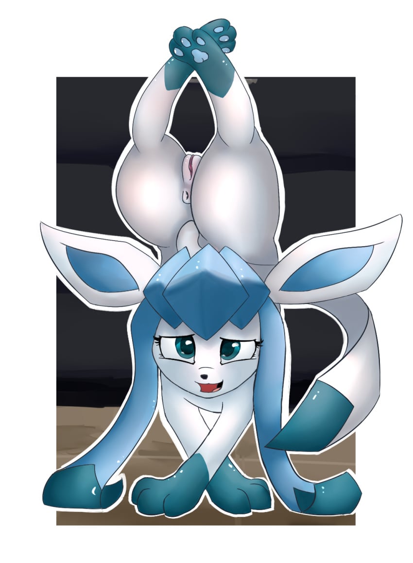 1girls 2019 3_toes anus ass ass_up back big_ass big_ears big_eyes blue_eyes blue_fur brown_background canine eeveelution eye_contact eyelashes feet female female_only feral furry glaceon half-closed_eyes handstand hi_res large_ass legs_up long_ears looking_at_viewer mammal nintendo nude open_mouth pawpads paws pokémon_(species) pokemon pokemon_(species) pokemon_dppt presenting presenting_pussy pussy smile soles solo standing tail thick_thighs thigh_gap tongue video_games white_border wide_hips