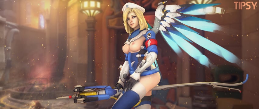 3d areolae blizzard_entertainment breasts broom_riding combat_medic_ziegler looking_at_viewer mercy nipples overwatch tipsy3d