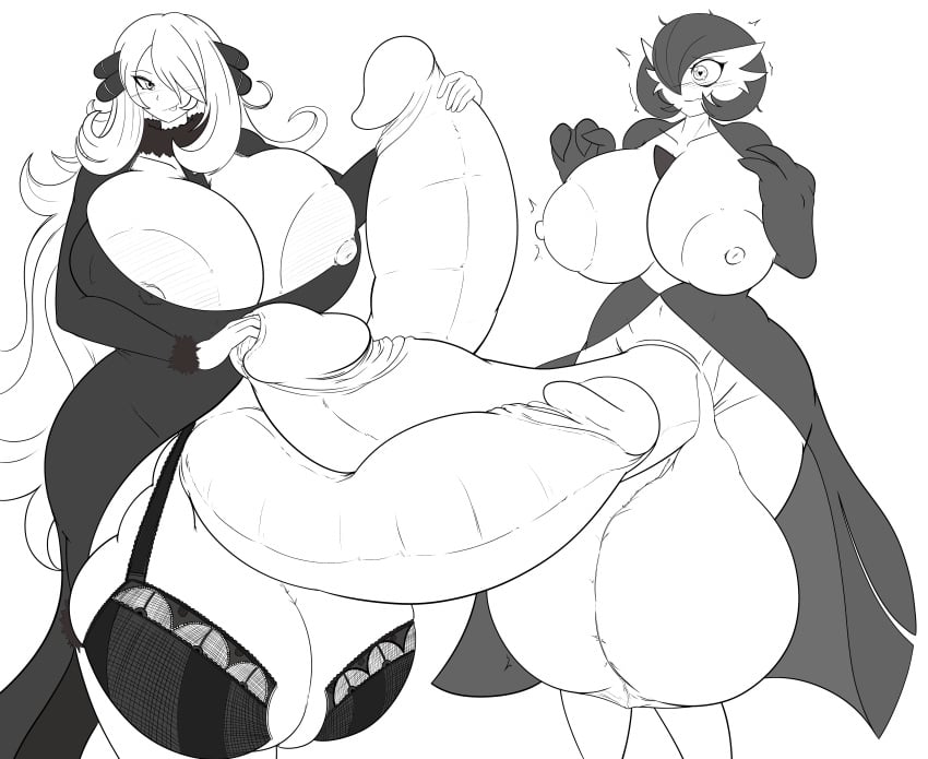 2futas 3_fingers alternate_breast_size anthro anthrofied areola_slip areolae ass ball_bra big_areola big_ass big_breasts big_penis big_testicles blush breasts curvy cynthia_(pokemon) diphallia diphallism docking dress erection eye_contact fingering frottage futa_on_futa futa_only futa_urethral_insertion futanari gaping_urethra gardevoir hair_ornament hair_over_one_eye half-closed_eyes hand_on_penis handjob heart-shaped_pupils holding_penis hourglass_figure huge_areolae huge_ass huge_breasts huge_cock huge_penis huge_testicles hyper hyper_breasts hyper_penis hyper_testicles intersex intersex_only interspecies large_areolae large_ass large_breasts large_penis large_testicles long_hair long_penis monochrome motion_lines multi_penis nintendo nipple_slip nipples no_panties open_clothes open_dress partially_clothed partially_nude penis pokemon pokemon_(species) pokemon_dppt pokemon_rse short_hair simple_background smile surprised testicle_bra testicles thick_penis thick_thighs tongue tongue_out tony_takara trembling urethra urethral_fingering urethral_insertion very_long_hair white_background wide_hips