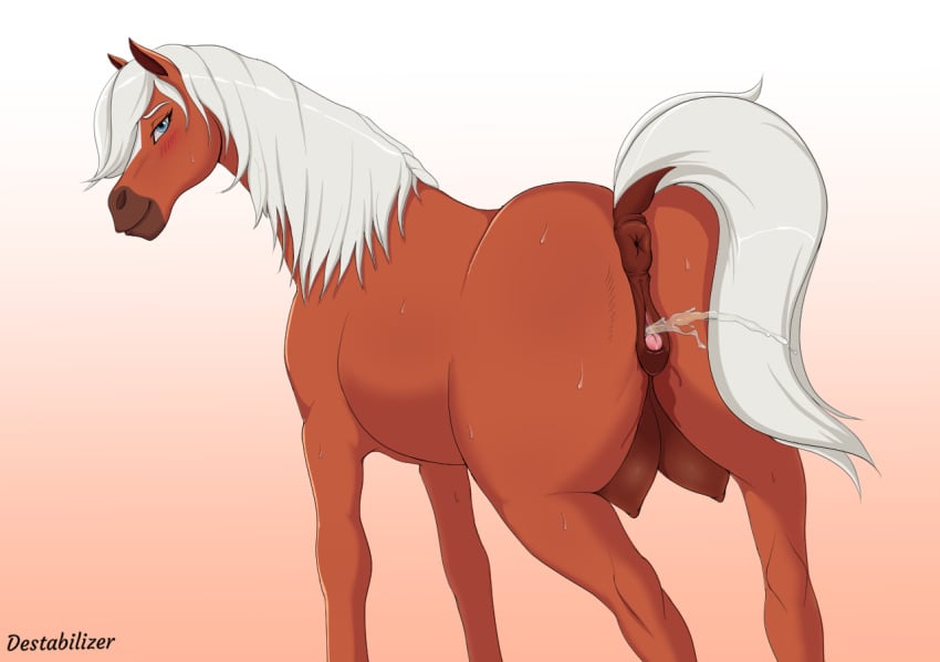 anatomically_correct anatomically_correct_pussy animal_genitalia animal_pussy anus ass bedroom_eyes blush bodily_fluids breasts clitoral_winking clitoris crotchboobs destabilizer ejaculation epona_(tloz) equid equine equine_anus equine_pussy female female_feral female_only feral genital_fluids half-closed_eyes horse in_heat mammal mare nintendo orgasm pussy pussy_ejaculation pussy_juice seductive simple_background solo solo_female solo_feral squirt squirting sweat the_legend_of_zelda twilight_princess vagina video_games