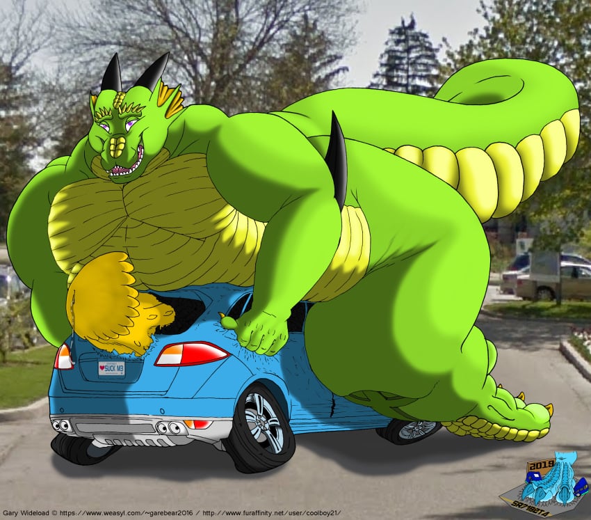 1boy anthro bodily_fluids car crush dragon furry gary genital_fluids heavy hi_res horny_(disambiguation) male male/male male_only masturbation obese overweight penetration penis precum scalie sex solo sr71beta vehicle