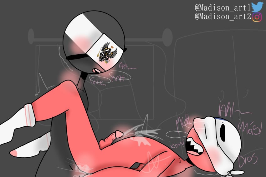 anal_penetration anal_sex arched_back black_skin blindfold blue_skin bottom chile_(countryhumans) countryhumans cum cumming gay nude prussia prussia_(countryhumans) red_skin sex sex_toy socks white_skin