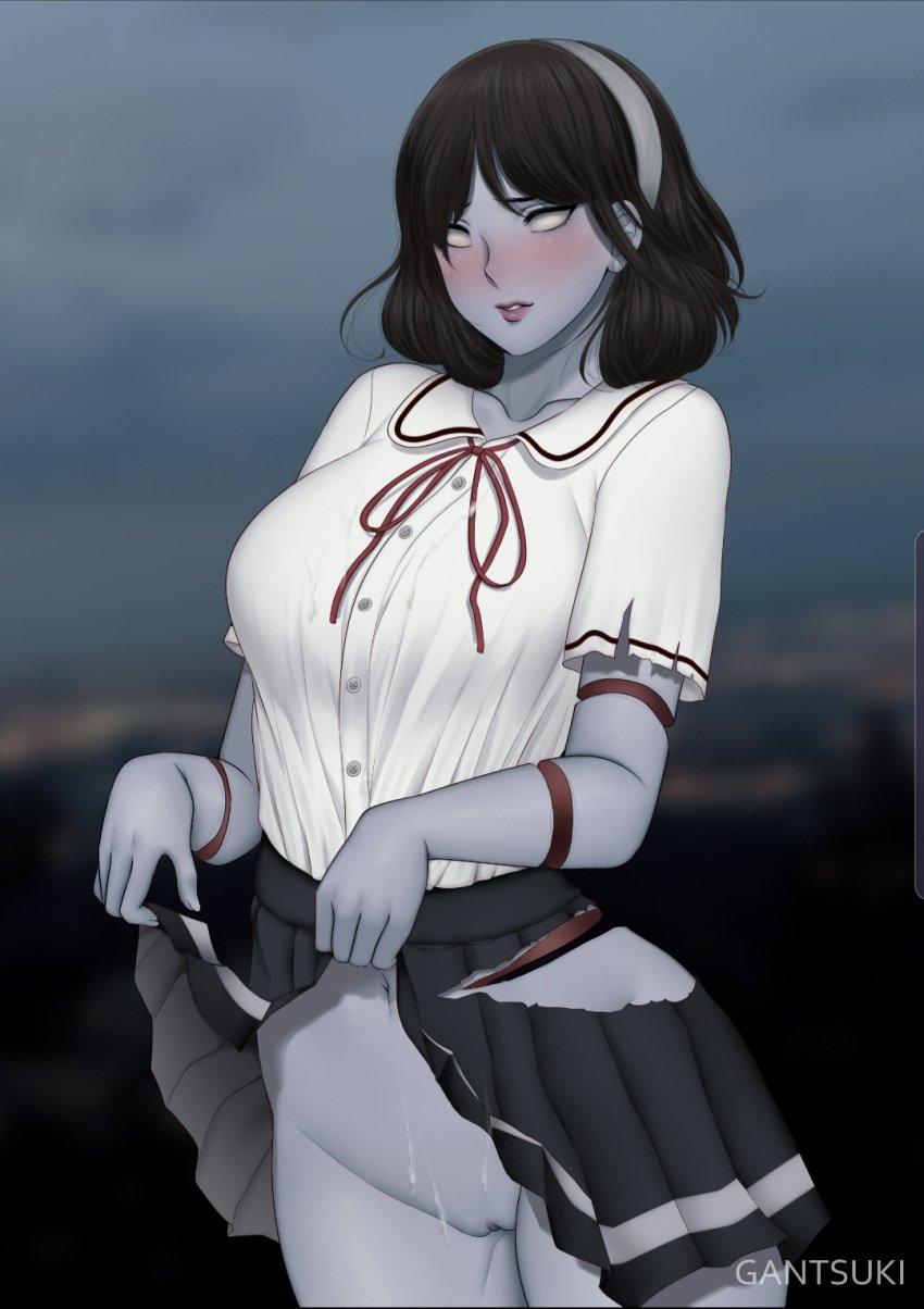 cum_in_pussy cum_on_clothes dbd dead_by_daylight female_only gantsuki school_uniform skirt skirt_lift the_spirit_(dead_by_daylight)