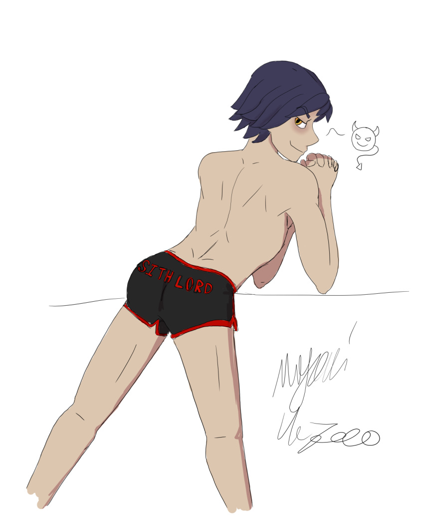 1boy arched_back ass big_ass blue_hair english_text ezra_bridger gay legs male_focus male_only miyuki_kazoo muscular presenting_butt presenting_hindquarters short_hair simple_background smile spread_legs star_wars star_wars_rebels text underwear underwear_only white_background yellow_eyes