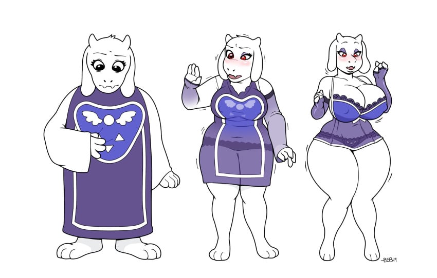 1girls anthro big_breasts big_hips bimbo bimbofication blackshirtboy breast_expansion caprine furry horns huge_breasts huge_hips toriel transformation undertale