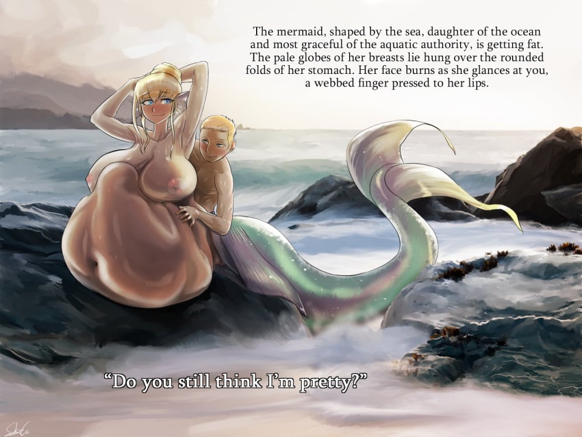 1boy 1girls belly big_belly breasts female large_breasts male mermaid monster_girl nipples seekgr vore