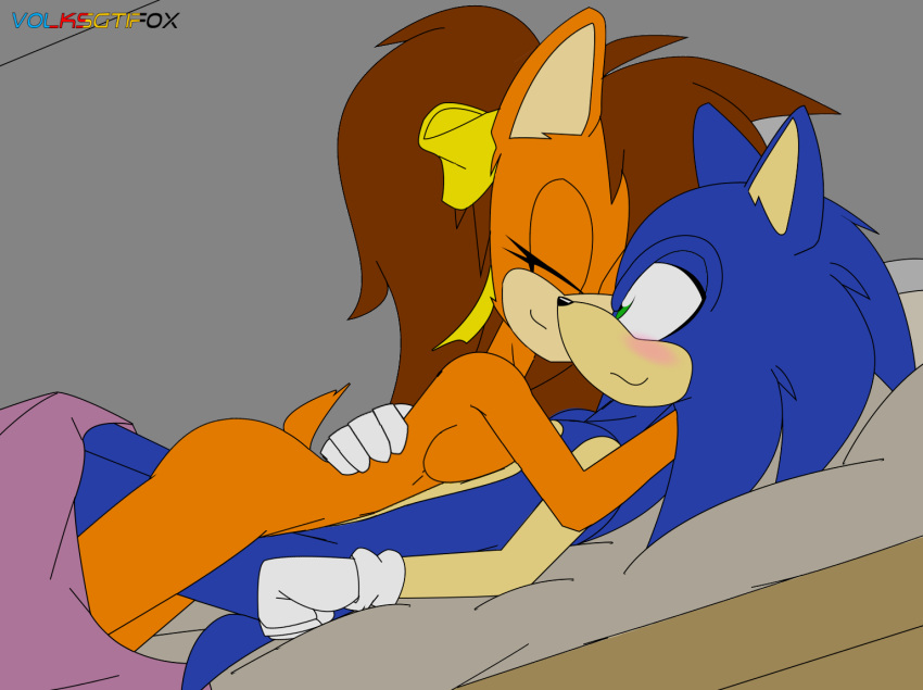 1boy 1girls anthro female female male nude on_bed romantic_couple sonic_(series) sonic_the_hedgehog sonic_x-treme straight tagme tiara_boobowski volksgtifox