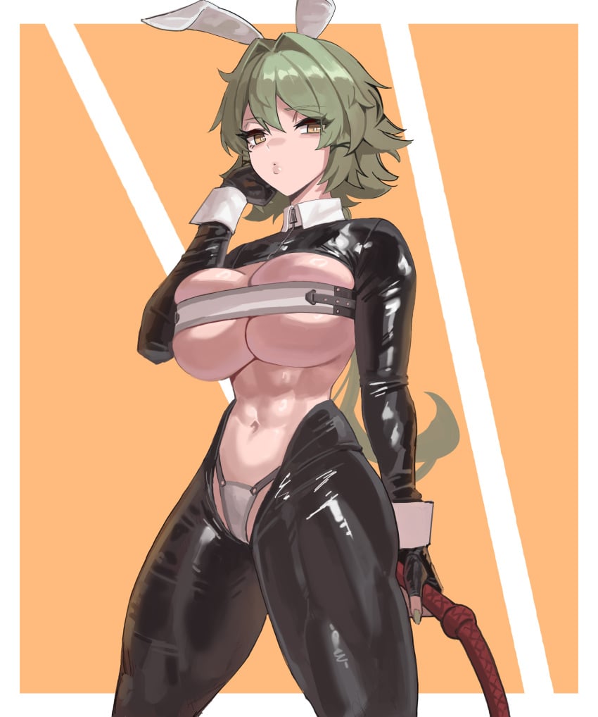 big_breasts breasts brown_eyes caesar_king female green_hair king_caesar soldat zenless_zone_zero