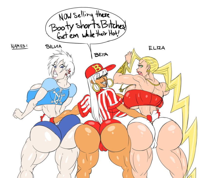 3girls ass_to_ass back_view bare_shoulders beta_soluce big_ass big_breasts big_butt bimbo blonde_hair blue_eyes booty_shorts bracer bubble_ass busty butt_crack cap clenched_teeth curvy dark-skinned_female dark_skin ear_piercing earrings eliza_lightning english_text erect_nipple erect_nipples eyelashes fat_ass female female_only gloves green_eyes hand_on_hip hands_on_hip hands_on_hips hat hoop_earrings hourglass_figure huge_ass huge_breasts human long_hair looking_at_viewer looking_back midriff moaning multiple_females multiple_girls muscular muscular_female naughty_face nipple_bulge open_mouth pawg piercing pose posing screaming seductive seductive_smile short_hair short_shorts shorts showing_off showing_off_ass sideboob silvia_winter sketch smile speech_bubble spread_legs spreading standing sun1sol take_your_pick text thick_thighs thong tied_hair tube_top tubetop underboob very_long_hair voluptuous white_background white_hair white_skin wide_hips yellow_hair