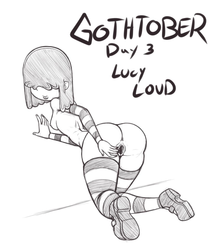 anus areolae arm_sleeves ass breasts female female_focus female_only goth gothtober hair_over_eyes hourglass_figure inktober labia lucy_loud nipples pinup pose posing pussy sideboob slashysmiley small_breasts solo straight_hair tagme the_loud_house vagina