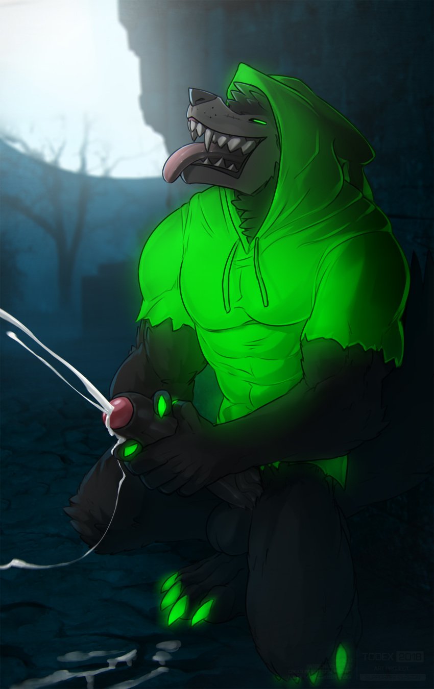 absurd_res anthro balls big_penis bodily_fluids bottomless canid canine canis claws clothed clothing cum cum_on_ground danny_phantom dead_tree erection fangs full_moon genital_fluids ghost glowing glowing_eyes green_eyes hi_res hoodie humanoid_penis looking_pleasured male male_only mammal masturbation moon muscular nickelodeon orgasm penile penile_masturbation penis scar sharp_teeth solo spirit teeth todex tongue tongue_out topwear uncut vein were werecanid werecanine werewolf wolf wulf_(danny_phantom)