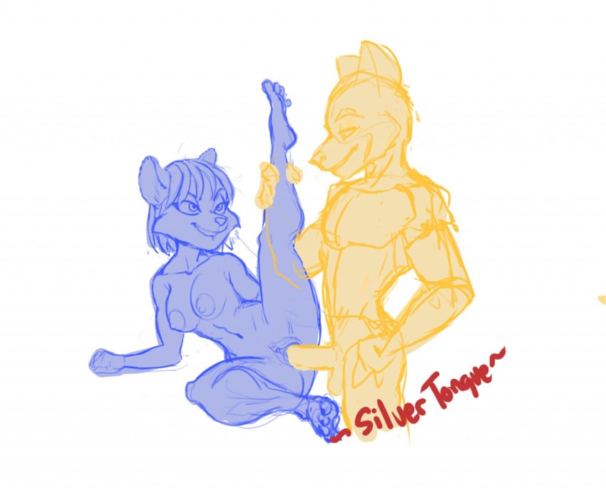 2019 anthro anthro_on_anthro areola arm_support balls barefoot bite biting_lip blue_body breasts canid canine duo english_text eye_contact eyebrows female fox fox_mccloud hair half-closed_eyes hand_on_hip krystal leg_glider_position leg_grab looking_at_another looking_at_partner looking_pleasured male mammal nintendo nipples penetration penis raised_leg romantic_couple sex short_hair side_view signature silvertongue_(artist) simple_background sketch smile star_fox straight text vaginal_penetration video_games white_background