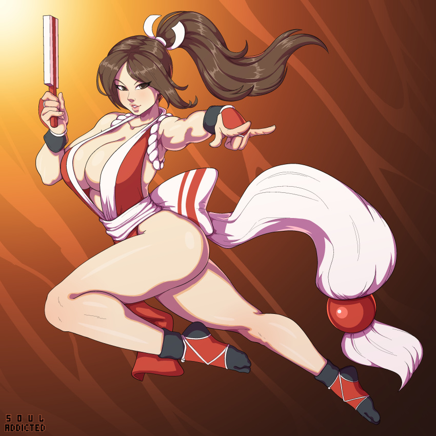 1girls absurdres ass big_breasts breasts cleavage fatal_fury female female_only highres king_of_fighters large_breasts looking_at_viewer mai_shiranui snk solo souladdicted