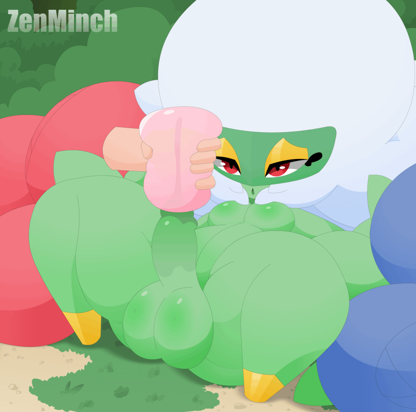 animated anthro anthrofied artificial_vagina big_testicles breasts chubby disembodied_hand erection feet flower futa_focus futanari girly green_body green_skin half-closed_eyes handjob intersex masturbation nintendo nude original_character penis plant pokemon pokemon_dppt roserade sex_toy shortstack size_difference solo_focus testicles text thick_thighs tzokatli watermark wide_hips zenminch