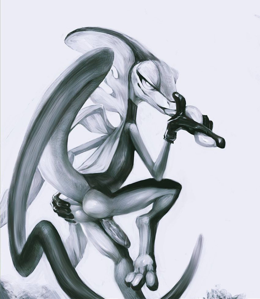 1boy 2019 3_toes 5_fingers anthro anus ass digitigrade erection fingers half-closed_eyes hi_res humanoid_penis inteleon klongi long_tail long_tongue looking_at_viewer male male_only monochrome nintendo penis pokémon_(species) pokemon pokemon_(species) pokemon_ss presenting presenting_hindquarters presenting_penis raised_leg reptile scalie simple_background sketch slit smile solo toes tongue video_games