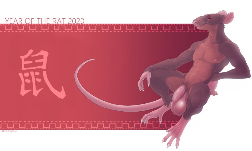 2020 anthro balls big_balls claws conditional_dnp foreskin genitals hi_res male male_only mammal murid murine muscular muscular_male nails nude penis pubes rat red_eyes rodent sagging_balls shephard solo toes toned_body uncut whiskers xenoforge year_of_the_rat