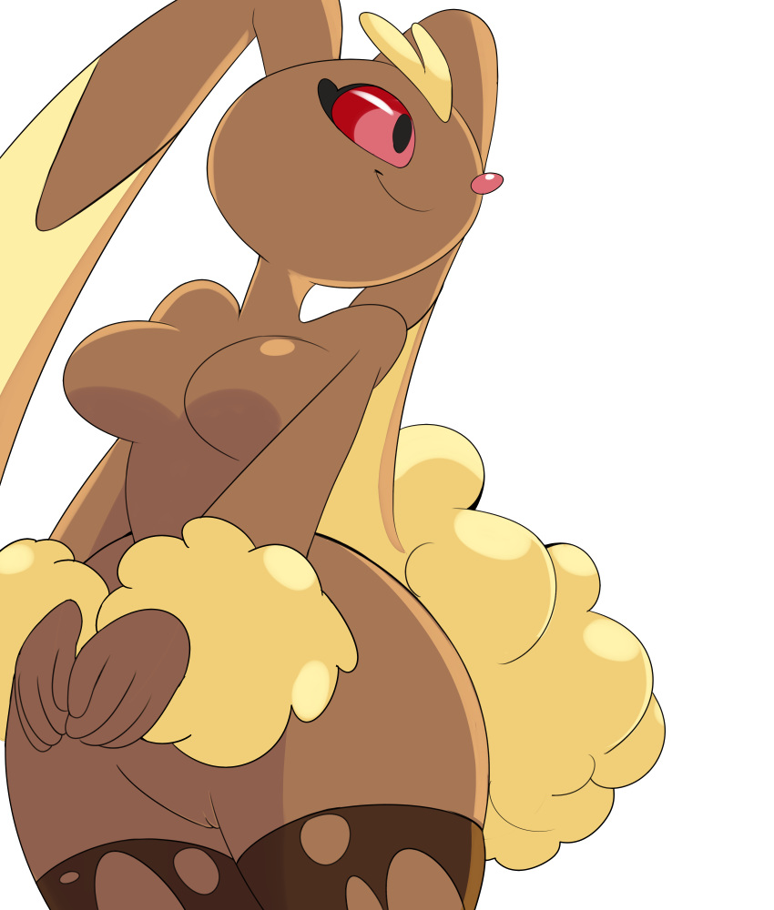 1girls 4_fingers absurd_res anthro anthrofied ass barely_visible_genitalia big_ass big_ears black_eyes breasts brown_fur featureless_breasts female female_only furry hi_res hyper hyper_ears kitsunate lagomorph leporid long_ears looking_away lopunny mammal nintendo no_nipples pokémon_(species) pokemon pokemon_(species) pokemon_dppt pussy red_sclera simple_background smile solo thick_thighs thin_waist video_games white_background wide_hips