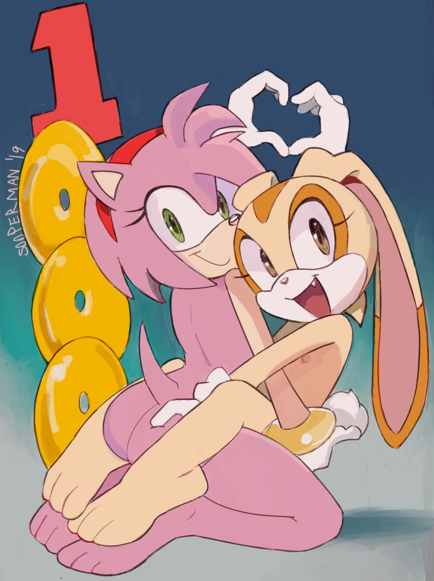 2019 2girls age_difference amy_rose animal_ears anthro anthrofied ass black_nose bracelet brown_eyes brown_nose bunny butt completely_nude completely_nude_female cream_the_rabbit cub cute cute_fang eulipotyphlan eyelashes fang feet female female_only flat_chest full_body fur green_eyes headband heart hedgehog lagomorph long_ears mammal multiple_girls nipples nude nude_female oerba_yun_fang open_mouth open_smile pink_fur rabbit sega short_hair smile sonic_(series) sonic_team sooperman tail tan_fur text video_games young