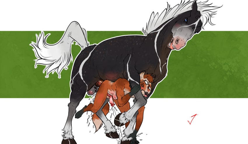 anal animal_genitalia animal_penis balls canid canine domination equid equine equine_penis feral feral_on_anthro fox hi_res horse horsecock jambalayathepit large_insertion male male/male mammal orgasm penetration penis simple_background stomach_bulge zoophilia