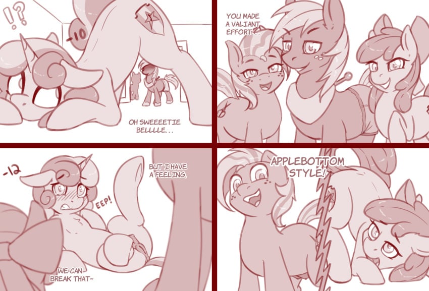 absurd_res anus apple_bloom_(mlp) babs_seed_(mlp) big_macintosh_(mlp) comic dialogue equid fearingfun female feral friendship_is_magic hi_res horn male mammal my_little_pony pussy sweetie_belle_(mlp) unicorn