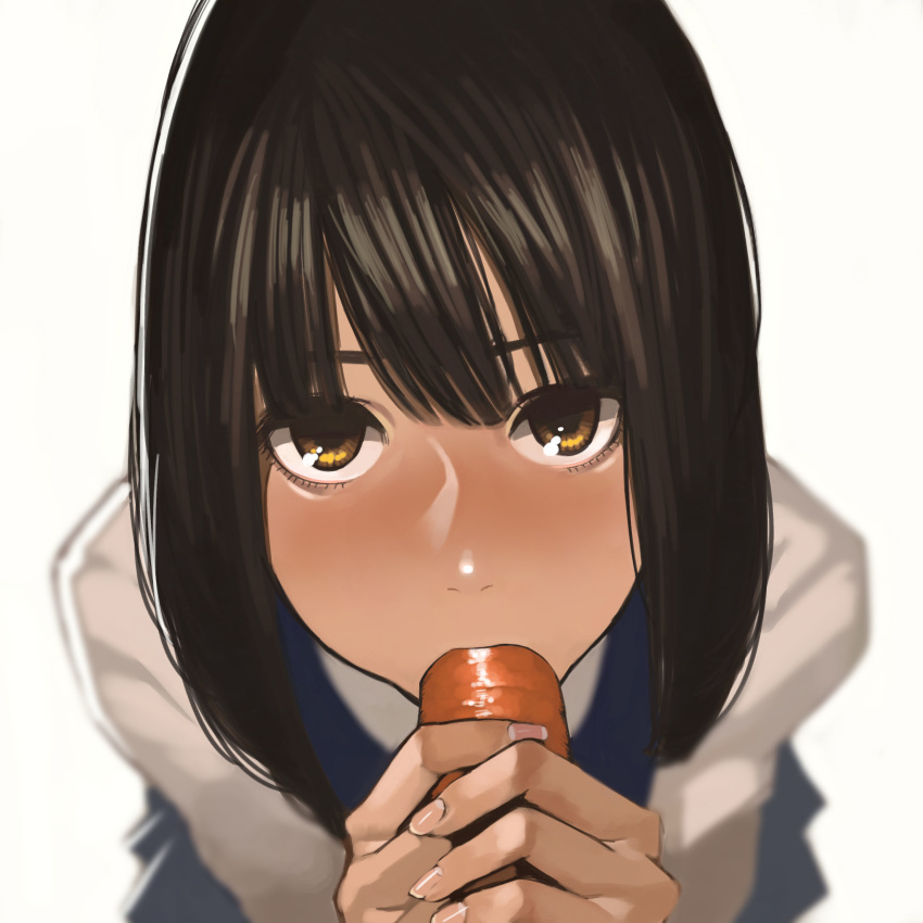 amber_eyes bangs black_hair blowjob blush brown_eyes brown_hair dark_hair eyebrows_visible_through_hair fellatio female fringe handjob kouhai-chan_(yomu_(sgt_epper)) long_nails medium_hair oral original penis penis_in_mouth petite school_uniform schoolgirl seifuku tagme teenager yomu_(sgt_epper)